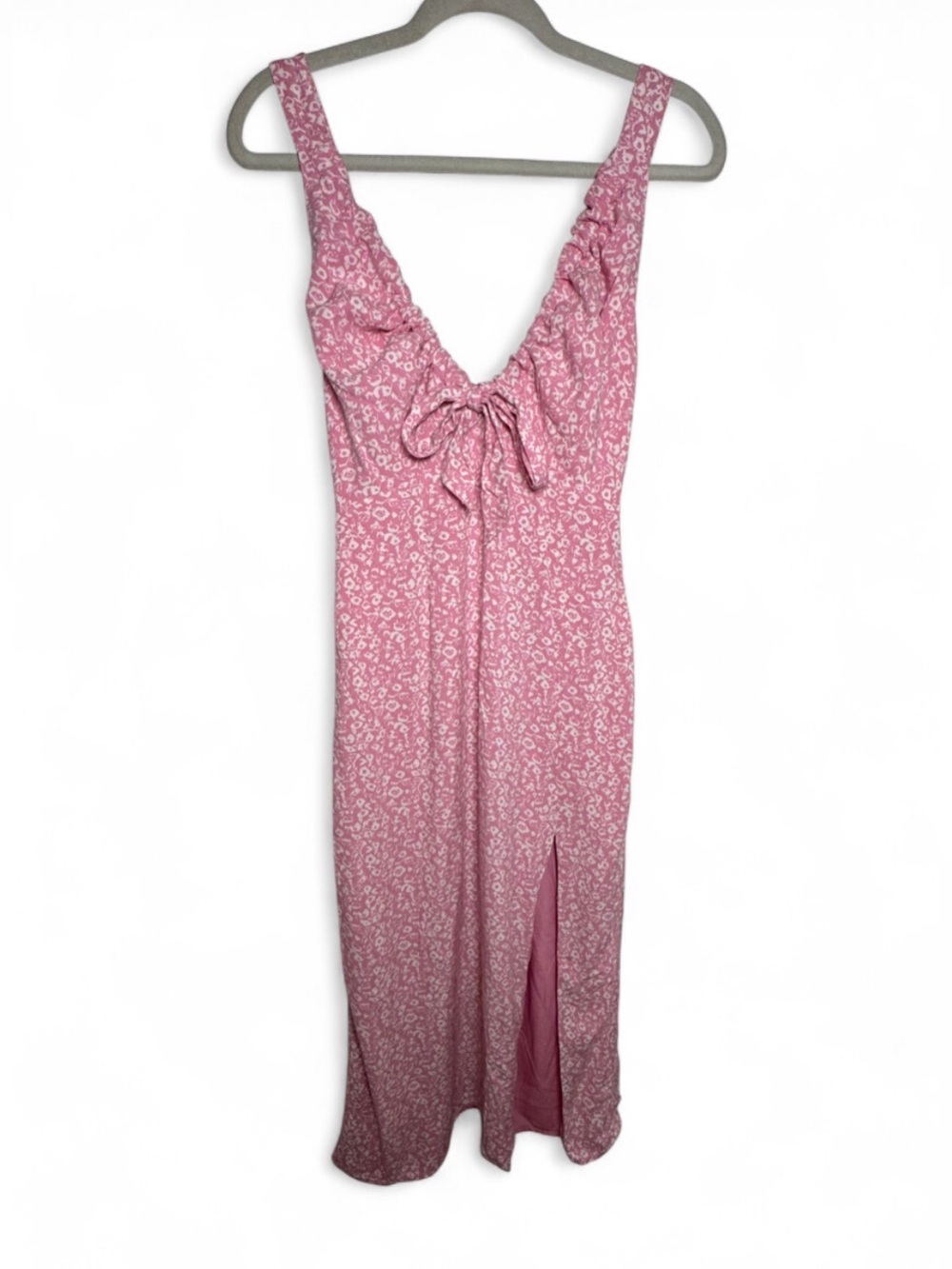 Abercrombie & Fitch Pink Floral Tie-Front Slit Midi Dress Coquette Fairycore